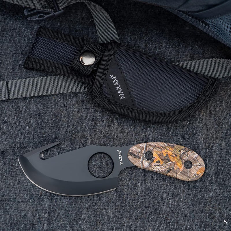 Maxam All in One Fixed Blade Skinning Knife with Gut-Hook, Camo, Full Tang, 7 Inch Knife Includes Nylon Sheath - Image 3